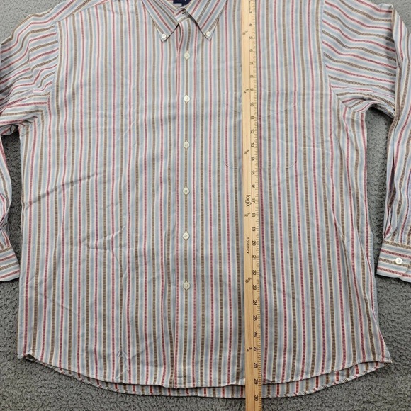 Alan Flusser Shirt Mens XL Blue Red Striped Long Sleeve Classic Button Down - Picture 12 of 13